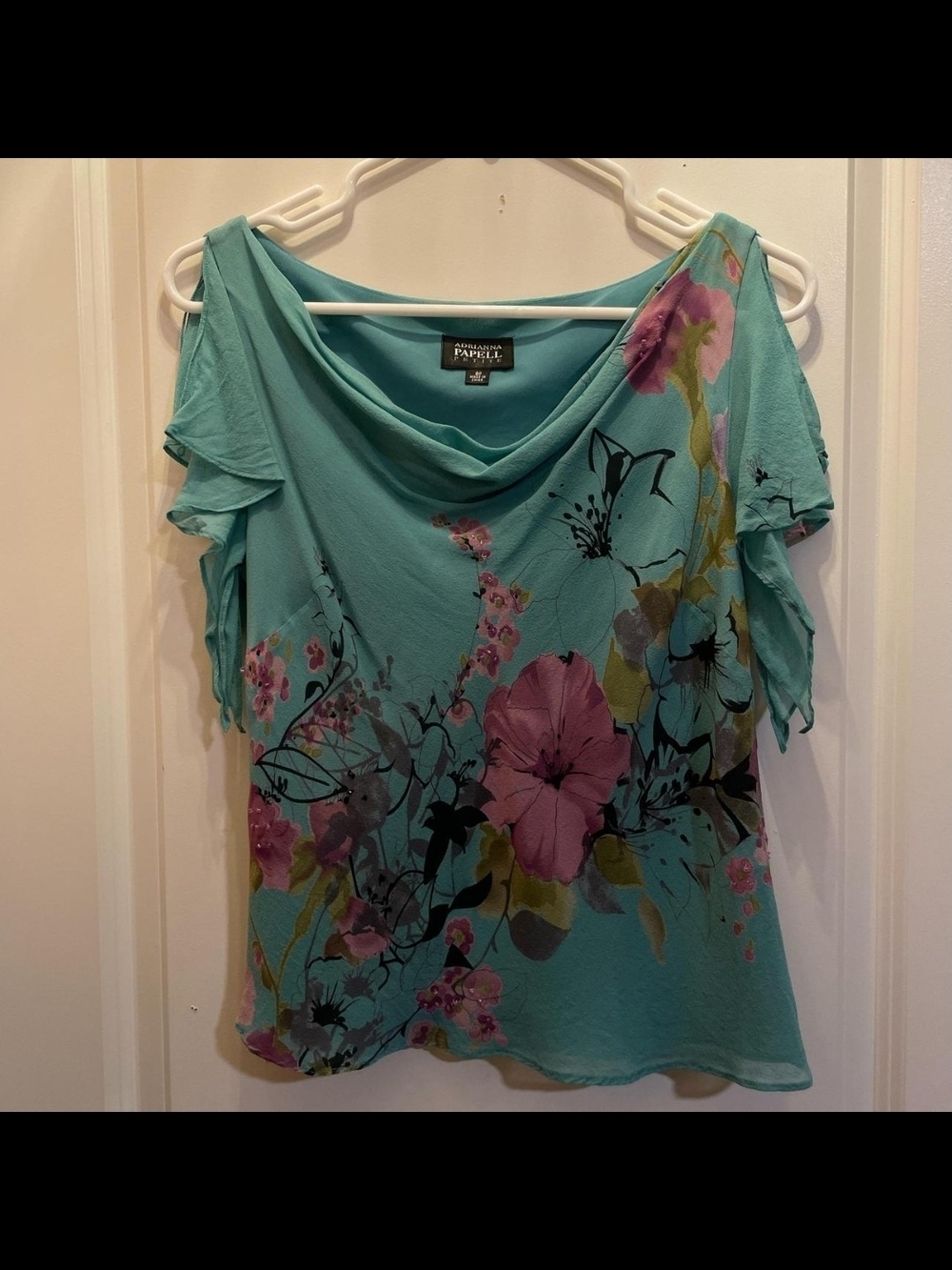Adrianna Papell - Teal Floral Boho Blouse